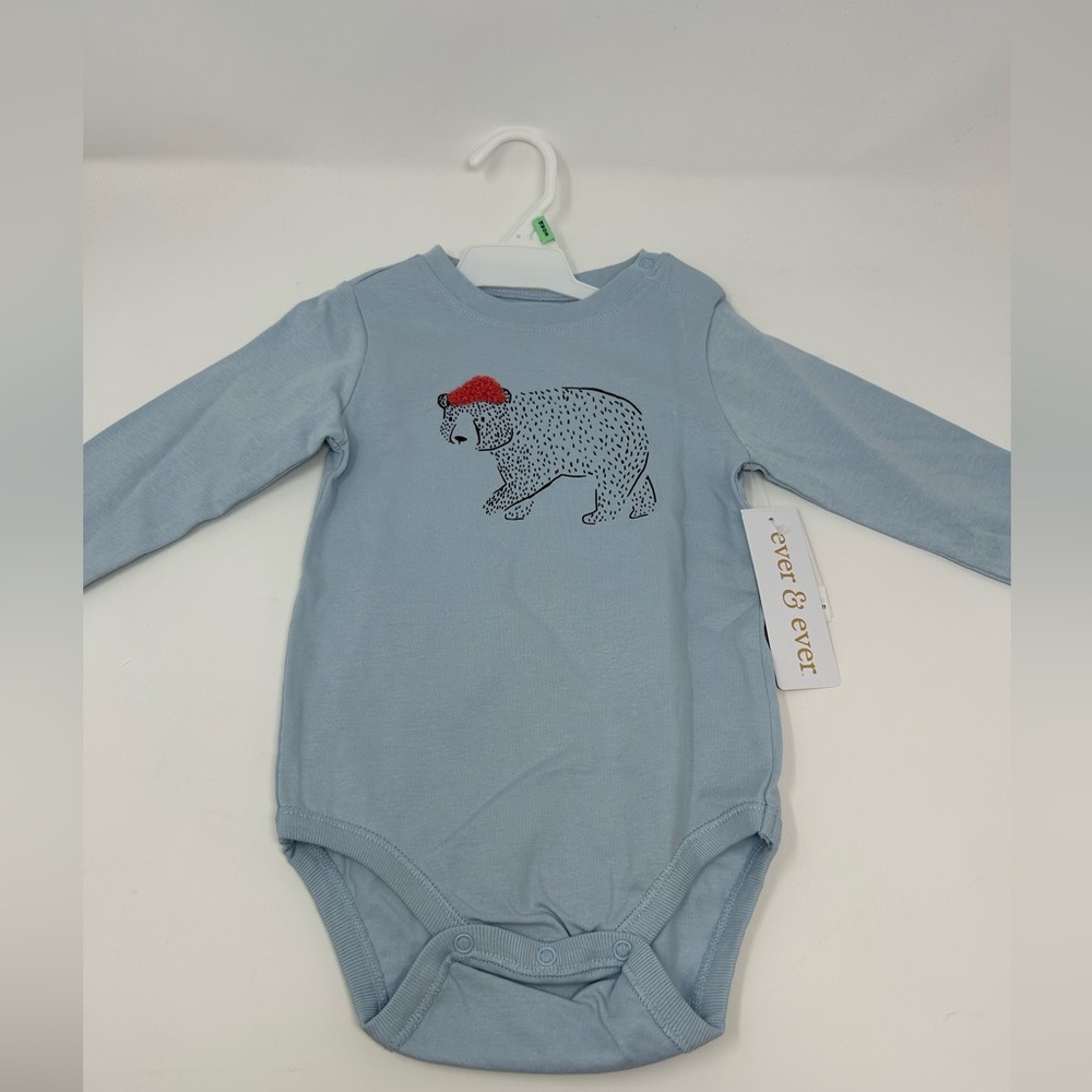 NWT Ever & ever Baby Blue Long Sleeve Bodysuit Onesie